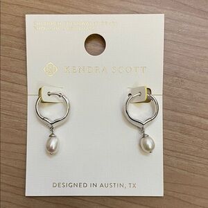 Kendra Scott Silver Hoop Earrings with White Pearl Drops